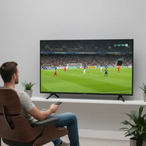 homme regarde la télé hisense 43 uhd